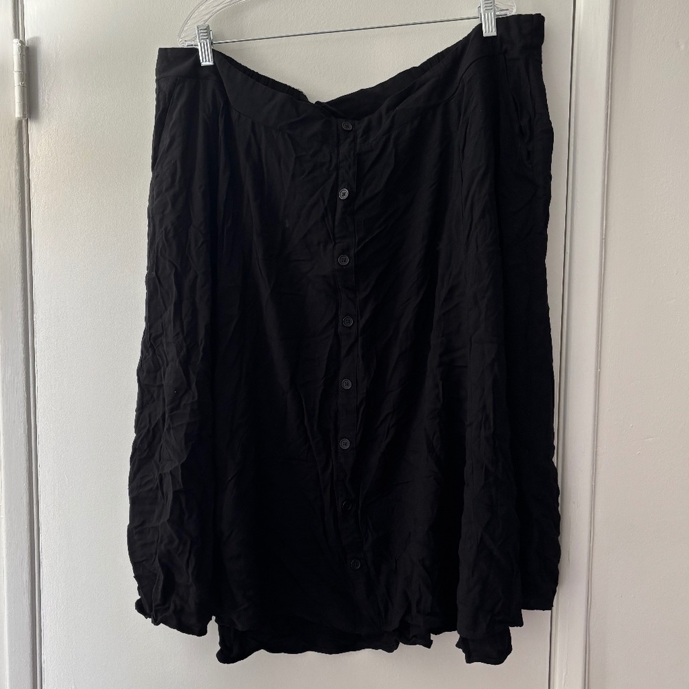 Draped Black Button-Front Skirt